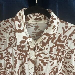 Ellison White & Brown Abstract Printed Button-Down Shirt